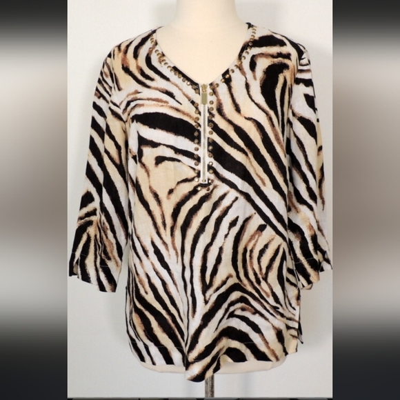 JM Collection Tops - JM Collection Women's Zebra-Print Blouse - Black and Cream